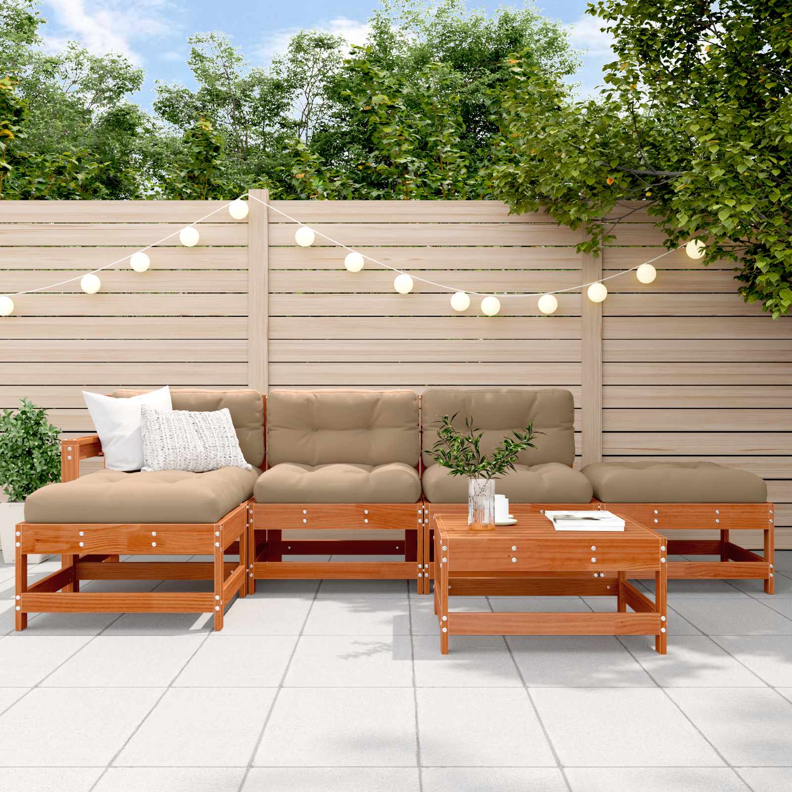 Garten-Lounge-Set 6 stk. Wachsbraun Massives Kiefernholz