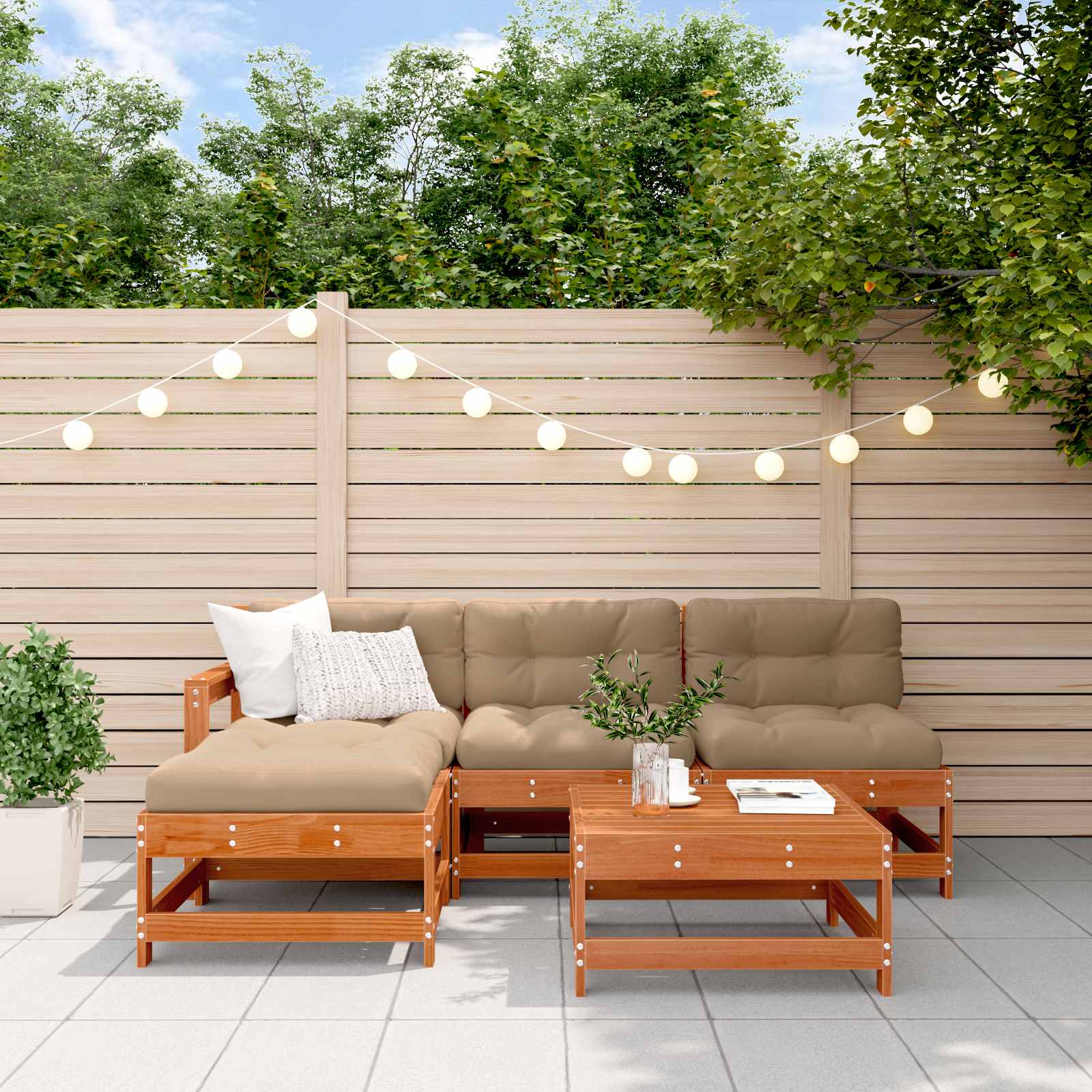 Garten-Lounge-Set 5 stk. Wachsboden Kiefer Massives Kiefernholz