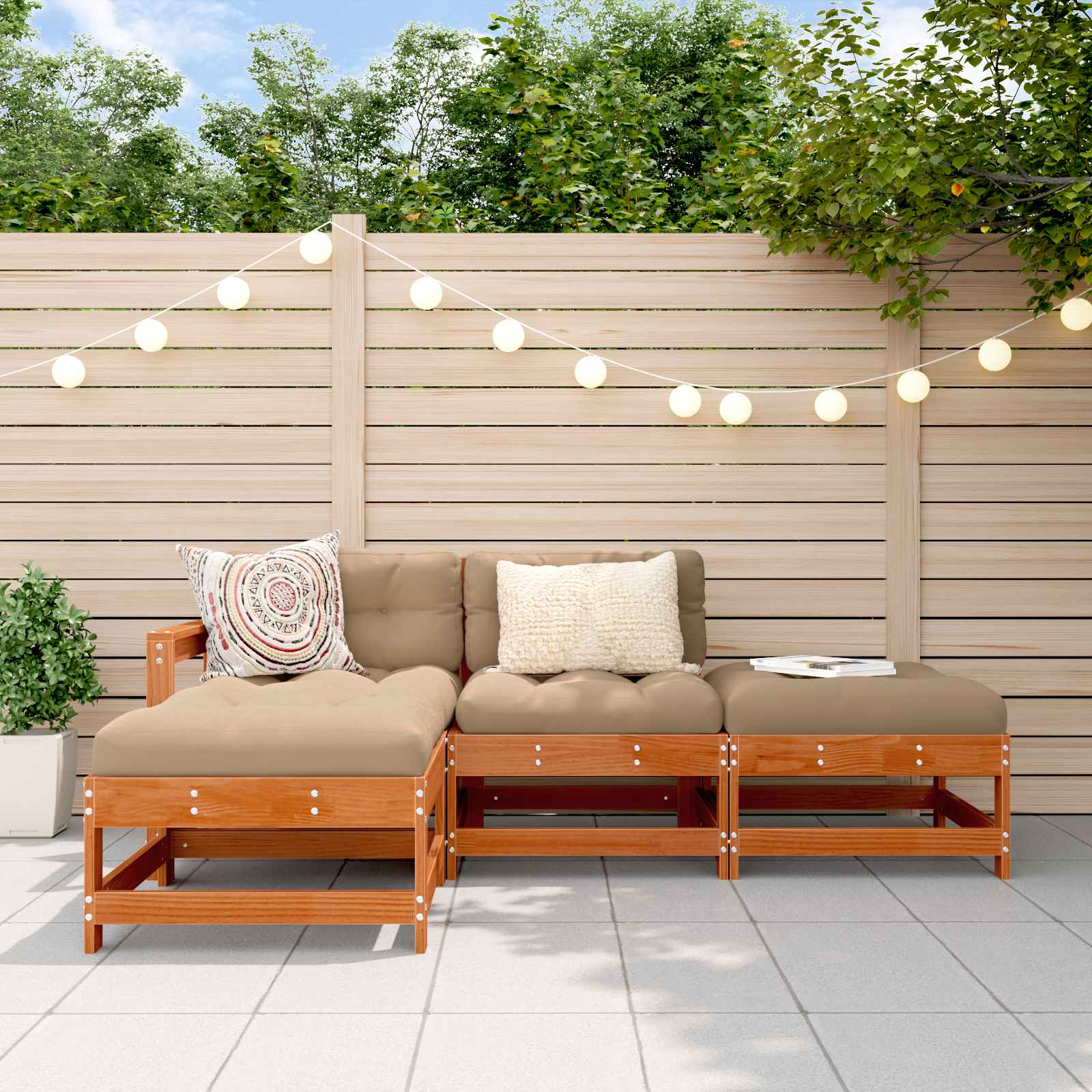 Garten-Lounge-Set 4 stk. Wachsbraun Massives Kiefernholz