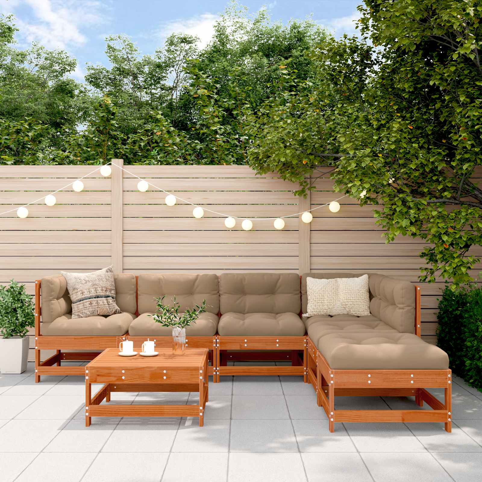 Garten-Lounge-Set 7 stk. Wachsbraun Massives Kiefernholz