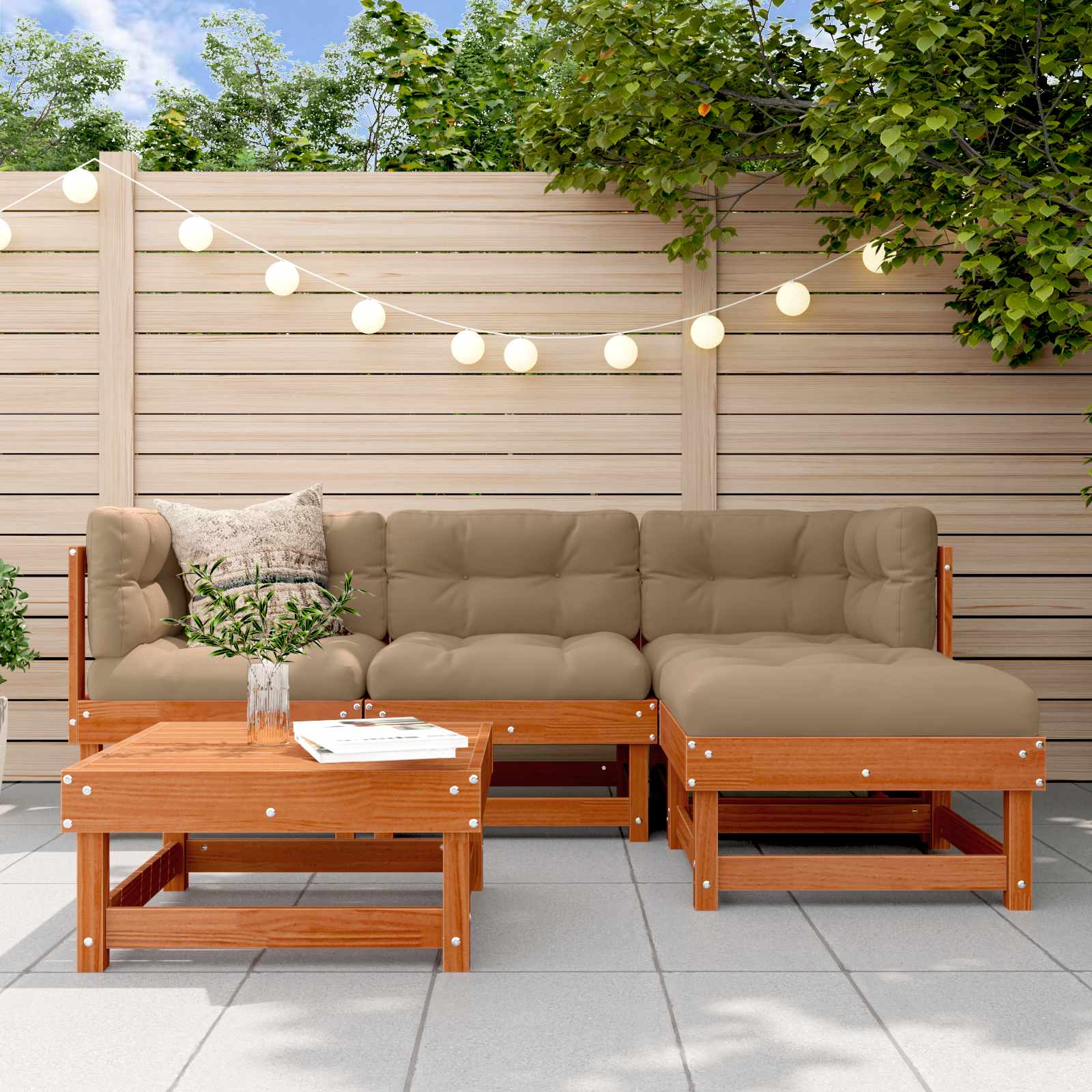 Garten-Lounge-Set 15 stk. Wachsbraun Massives Kiefernholz