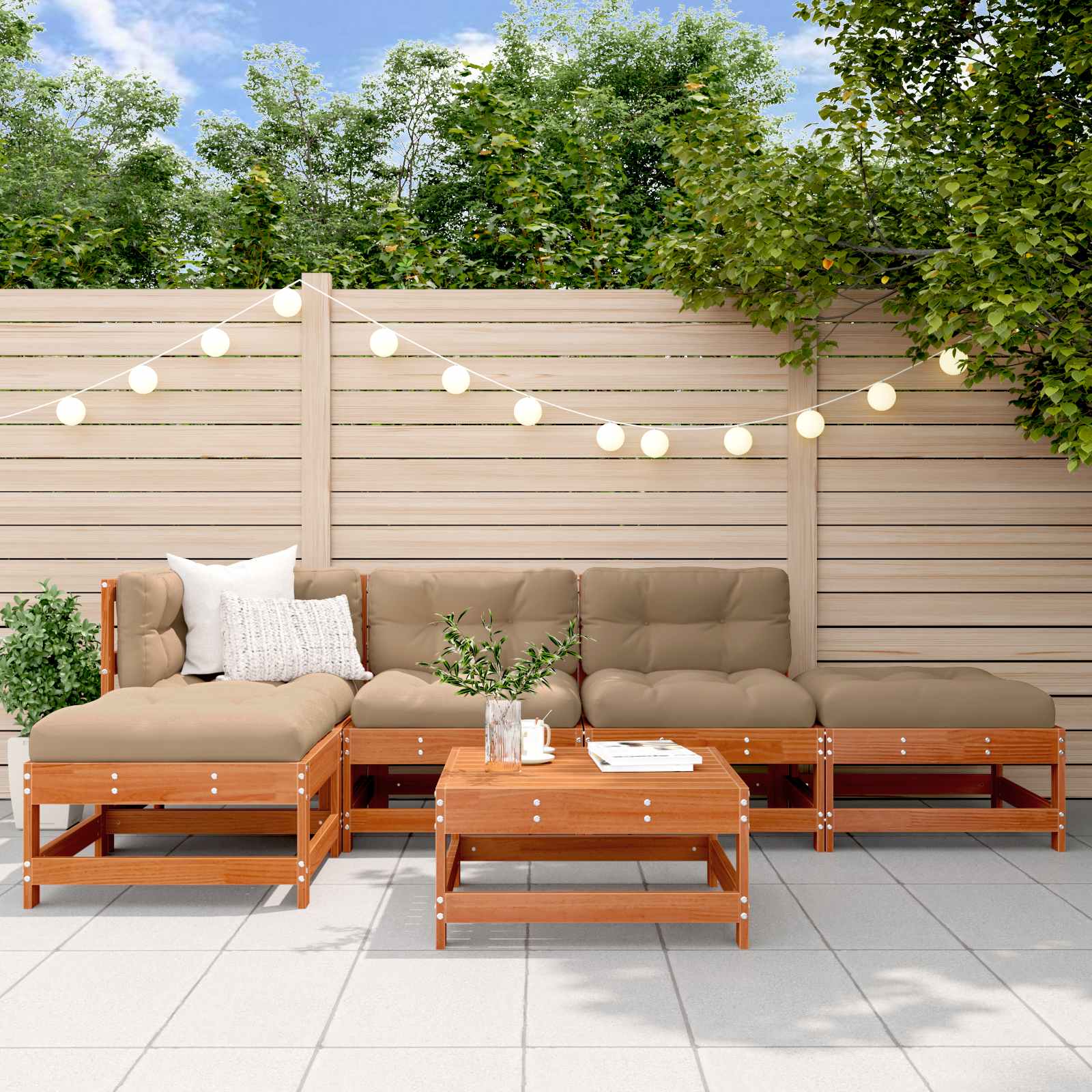 Garten-Lounge-Set 5 stk. Wachsboden Kiefer Massives Kiefernholz