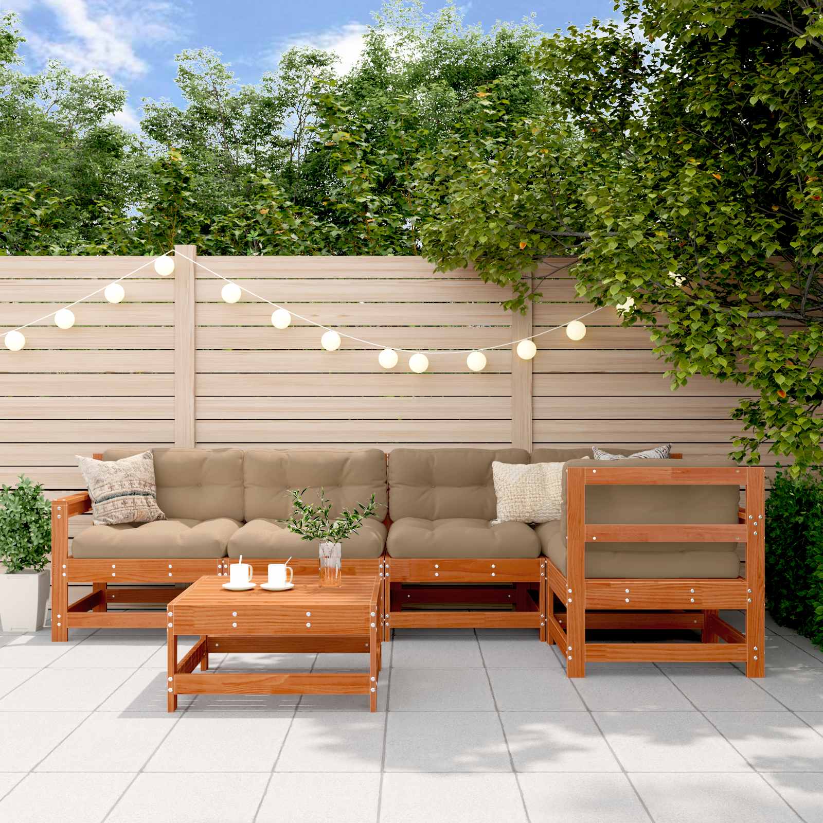 Garten-Lounge-Set 6 stk. Wachsbraun Massives Kiefernholz
