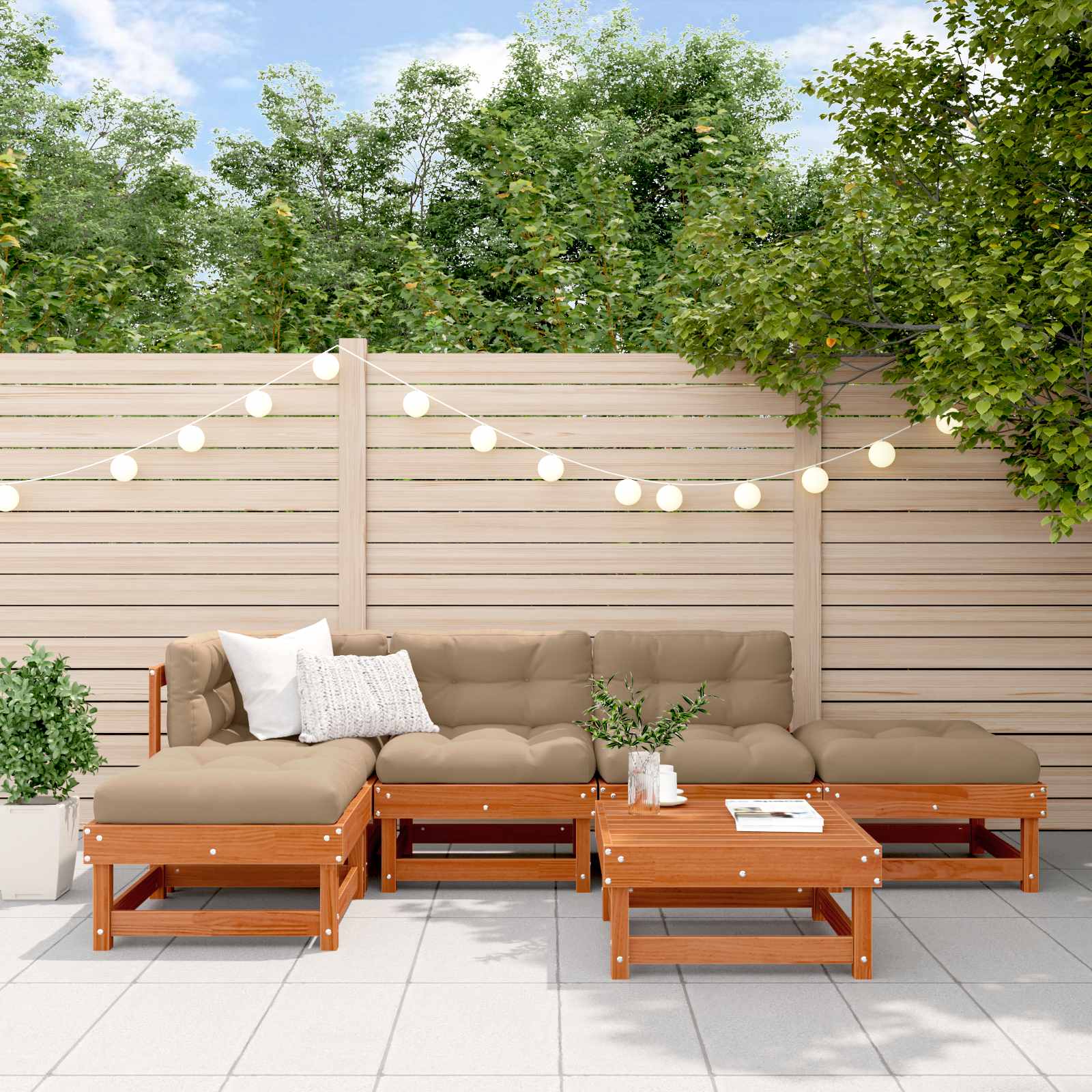 Garten-Lounge-Set 6 stk. Wachsbraun Massives Kiefernholz