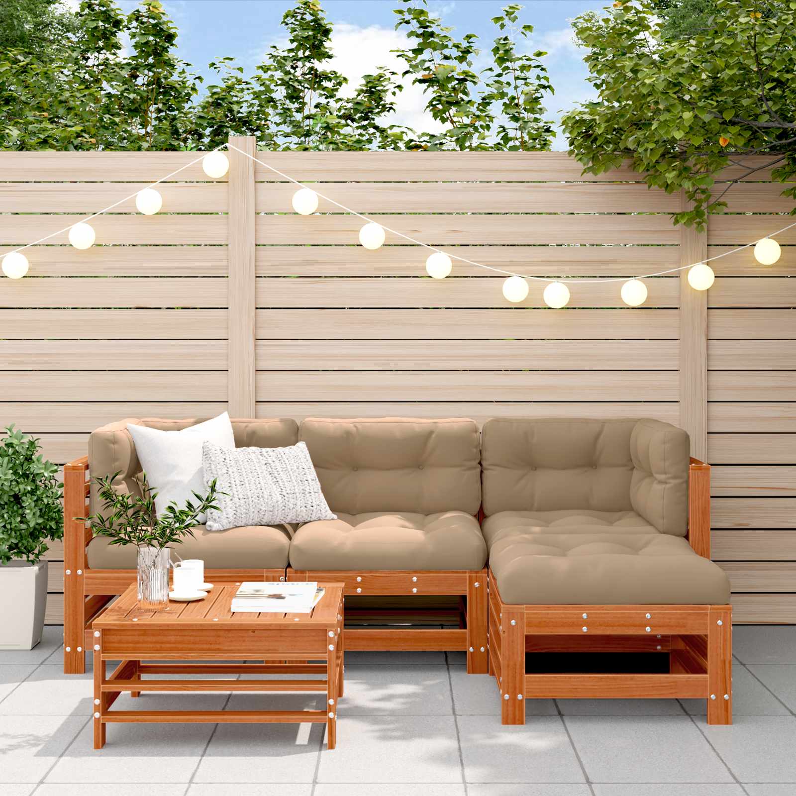 Garten-Lounge-Set 5 stk. Wachsbraun Massives Kiefernholz