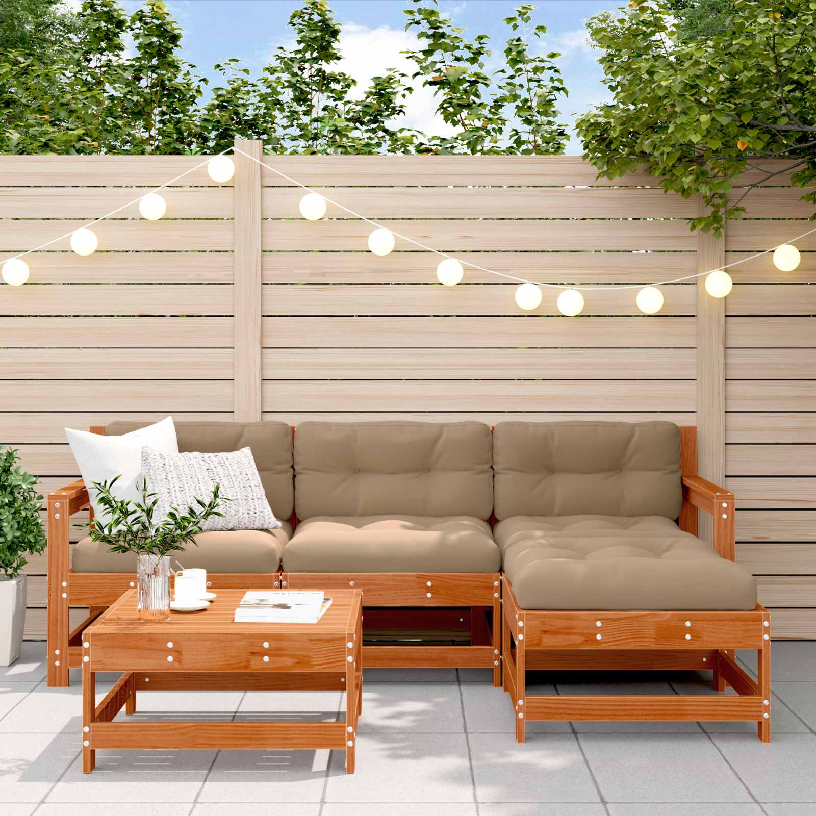 Garten-Lounge-Set 5 stk. Wachsboden Kiefer Massives Kiefernholz