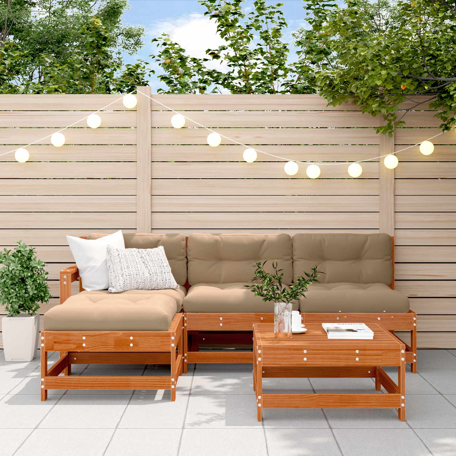 Garten-Lounge-Set 5 stk. Wachsbraun Massives Kiefernholz