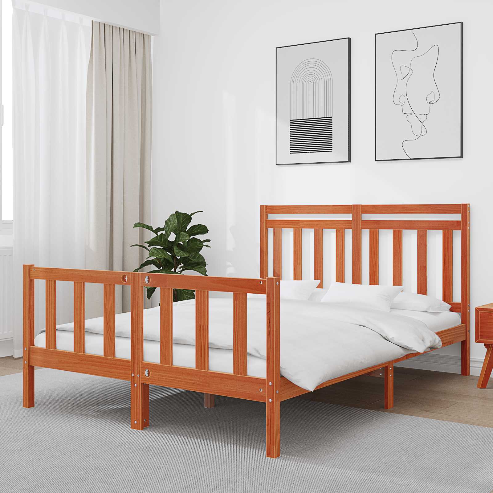 Bettrahmen mit Kopfteil 2 pcs Wachsbraun 205,5 x 145,5 x 100 cm