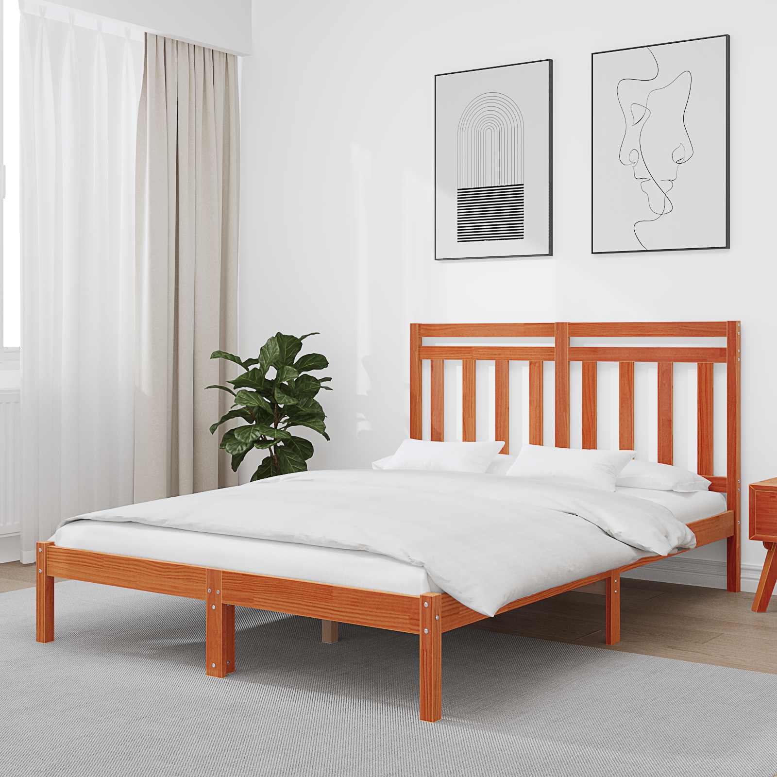 Bettrahmen Wachsbraun 205,5 x 155,5 x 100 cm Massivholz Kiefer