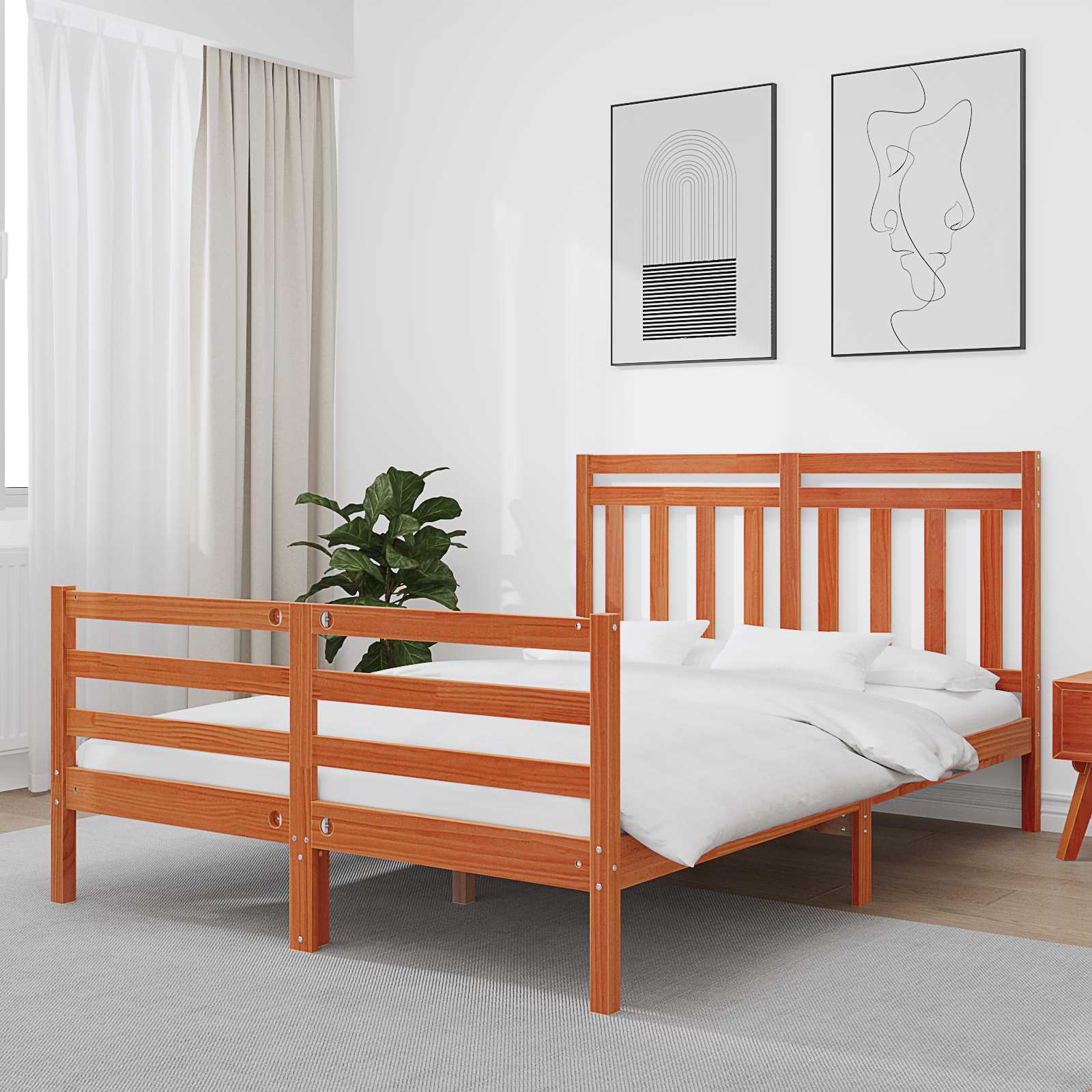 Bettrahmen mit Kopfteil Wachsbraun 140 x 188 cm