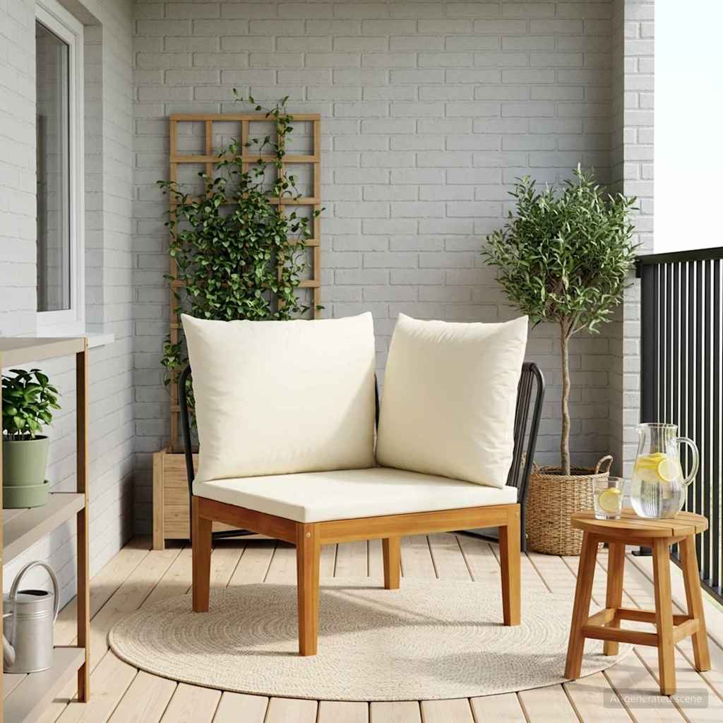 Garten-Ecksofa mit Kissen Massives Akazienholz & Seil Natur