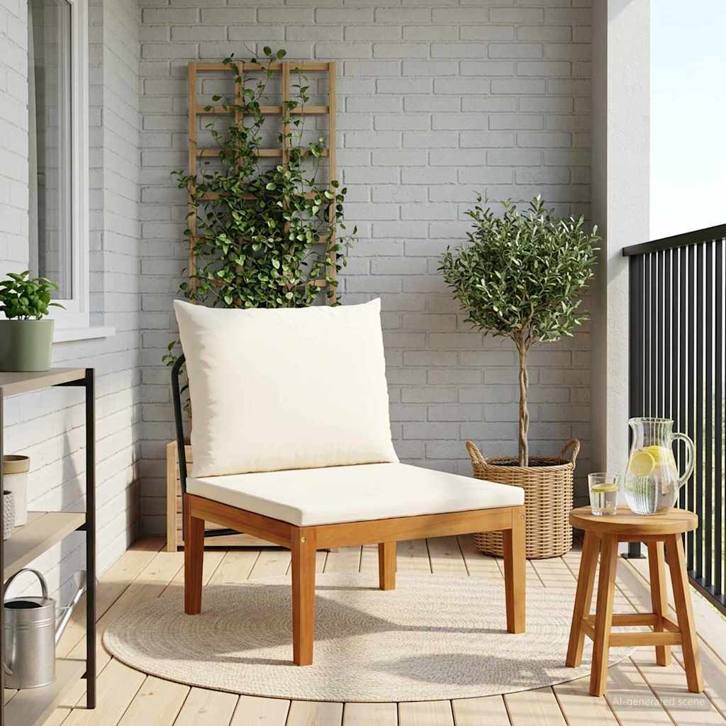 Gartenmittelsitz mit Kissen Massives Akazienholz & Seil Natur