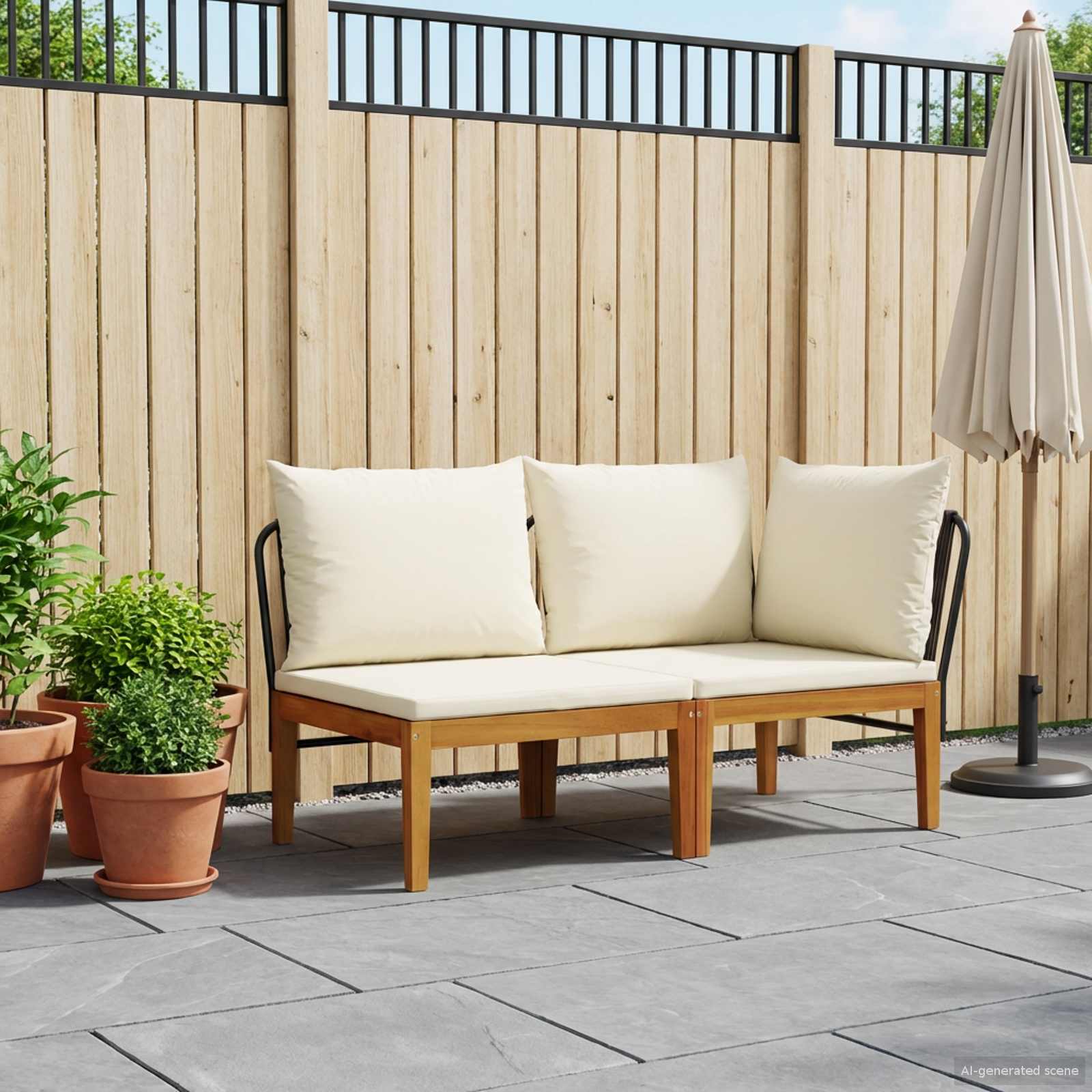 2 stk. Garten Lounge Set mit Kissen Massives Akazienholz & Seil
