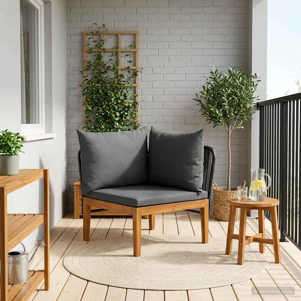 Garten-Ecksofa mit Kissen Massives Akazienholz & Seil Natur