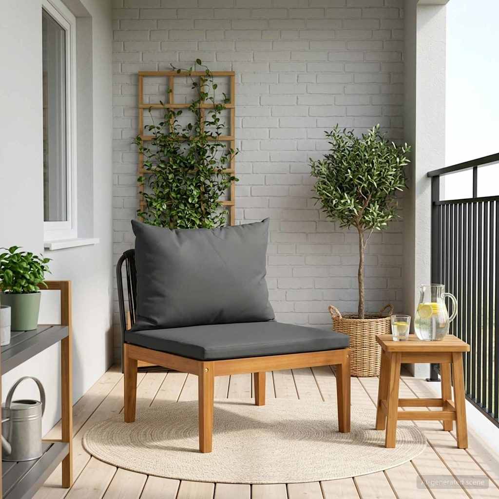 Gartenmittelsitz mit Kissen Massives Akazienholz & Seil Natur