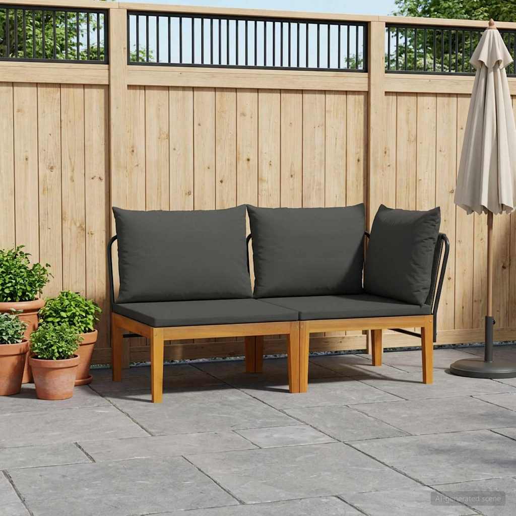 2 stk. Garten Lounge Set mit Kissen Massives Akazienholz & Seil