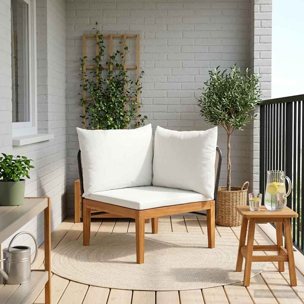 Garten-Ecksofa mit Kissen Massives Akazienholz & Seil Natur