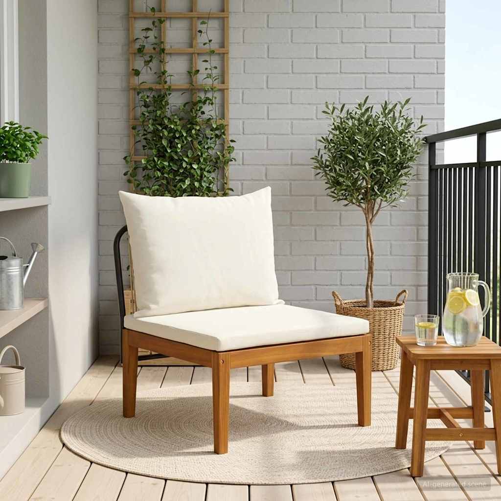 Gartenmittelsitz mit Kissen Massives Akazienholz & Seil Natur