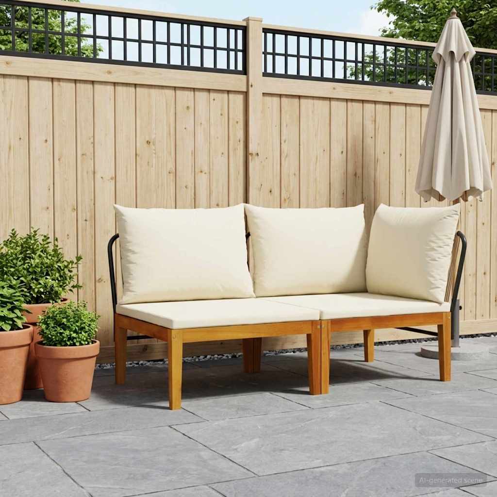 2 stk. Garten Lounge Set mit Kissen Massives Akazienholz & Seil