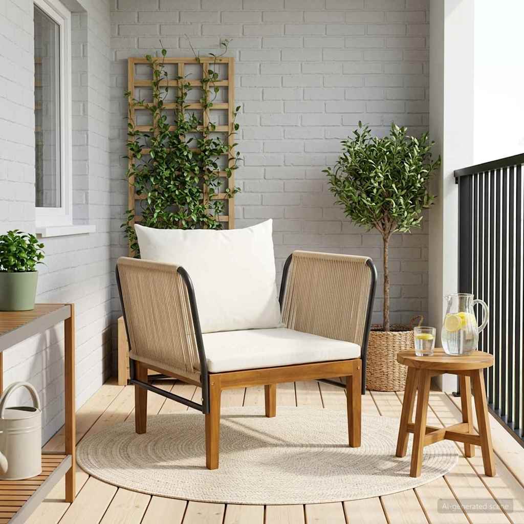 Gartenstuhl mit Kissen Massives Akazienholz & Seil Natur