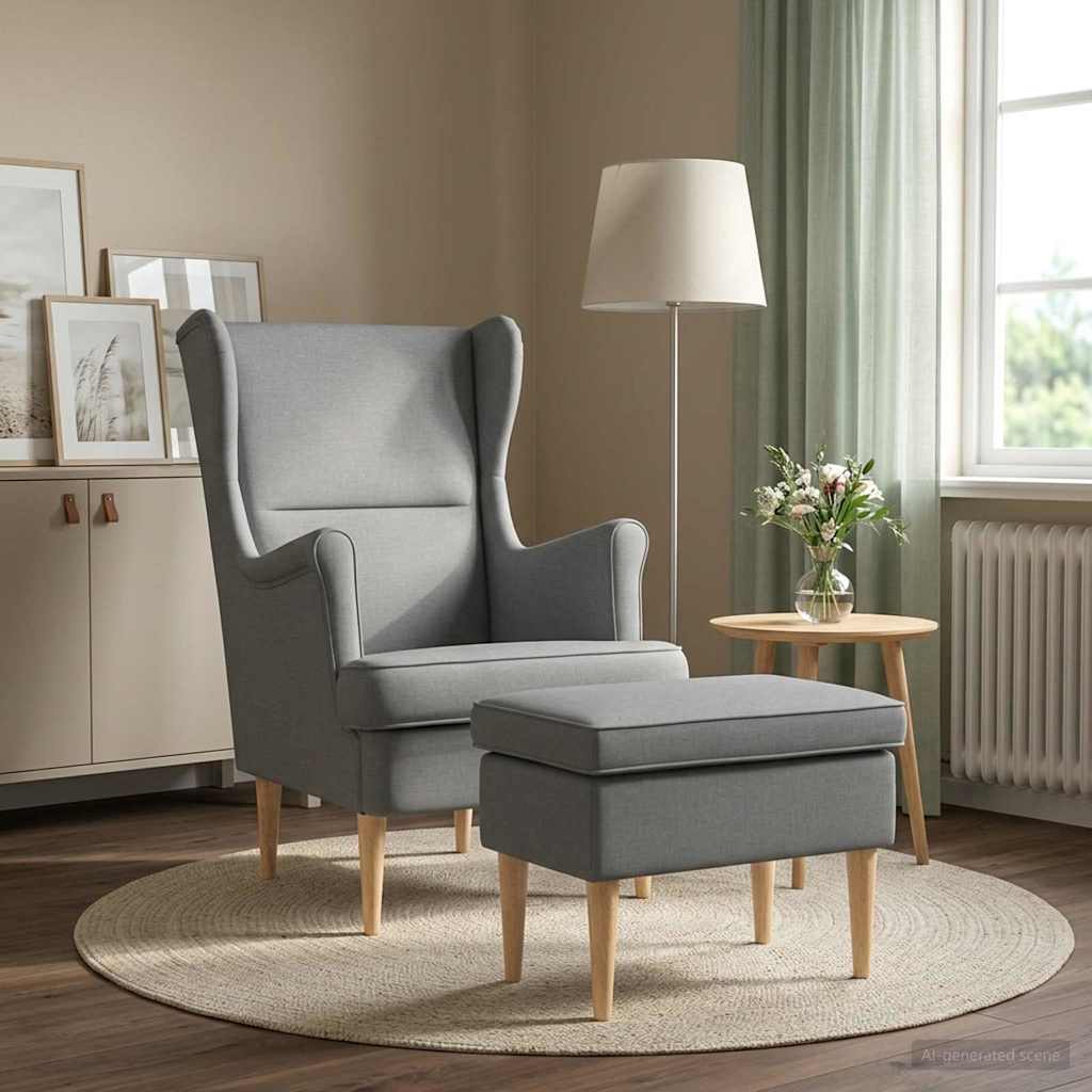 Sessel mit Fußhocker 2 stk. Hellgrau Stoff