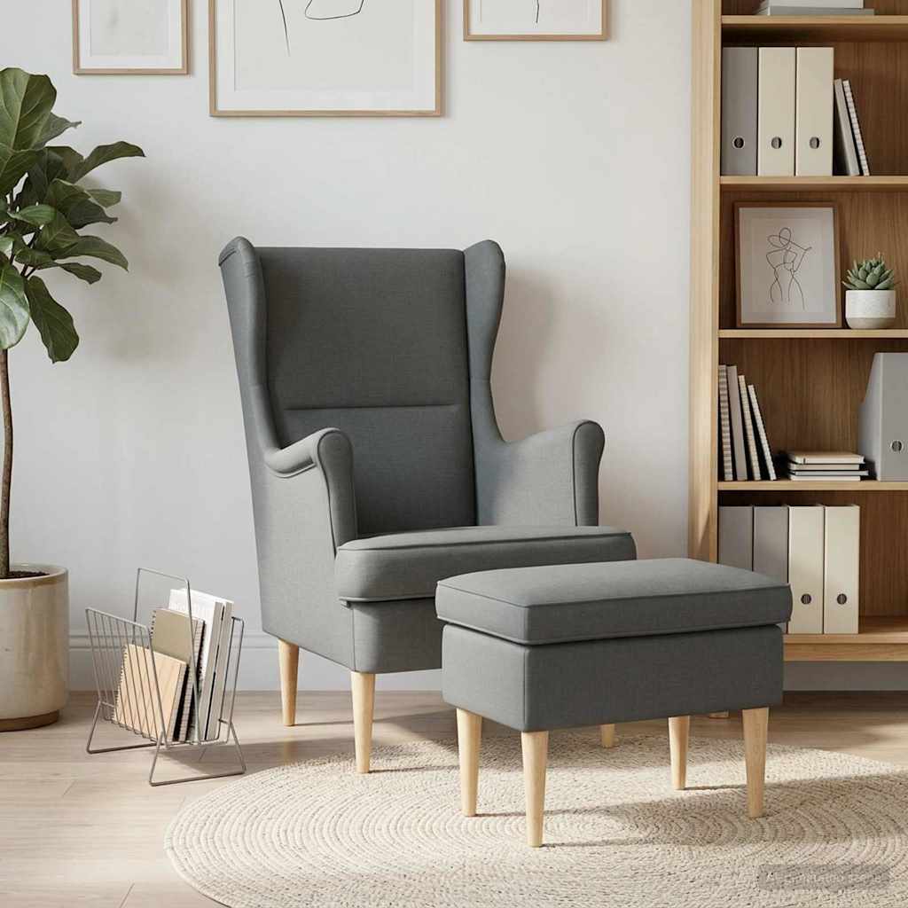 Sessel mit Fußhocker 2 stk. Dunkelgrau Stoff