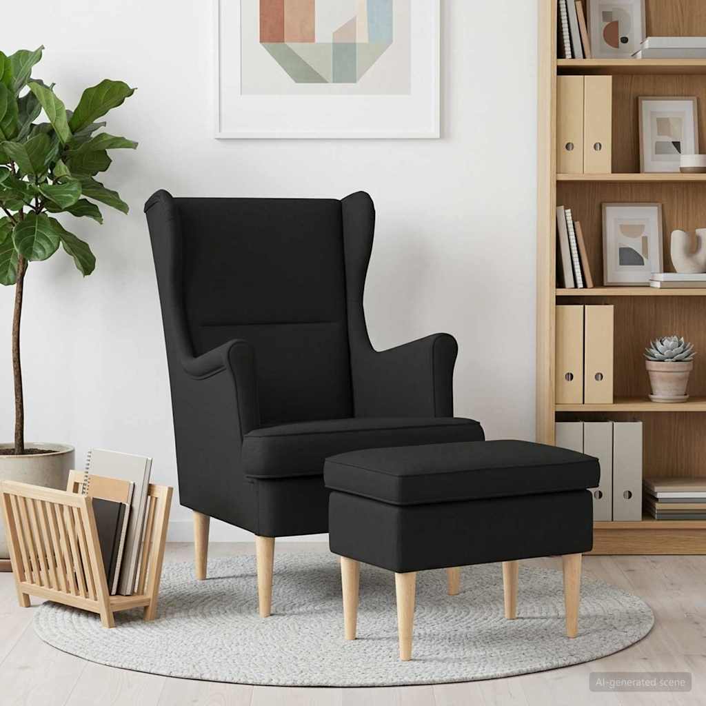 Sessel mit Fußhocker 2 stk. Schwarz Stoff