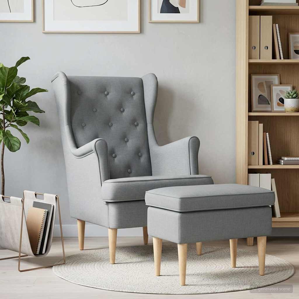 Sessel mit Fußhocker 2 stk. Hellgrau Stoff