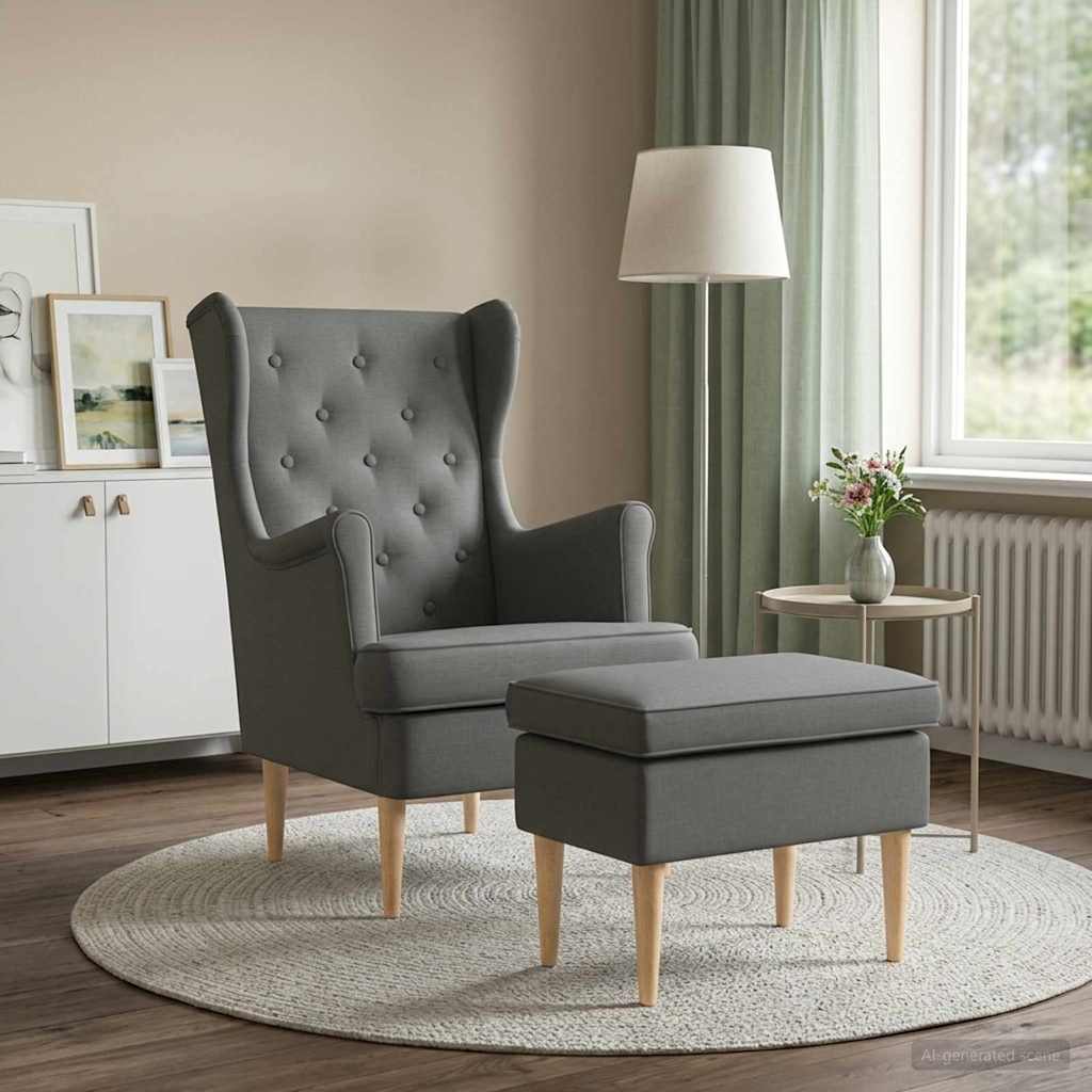 Sessel mit Fußhocker 2 stk. Dunkelgrau Stoff