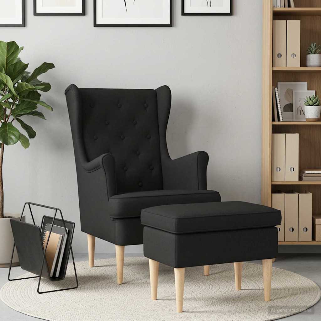 Sessel mit Fußhocker 2 stk. Schwarz Stoff