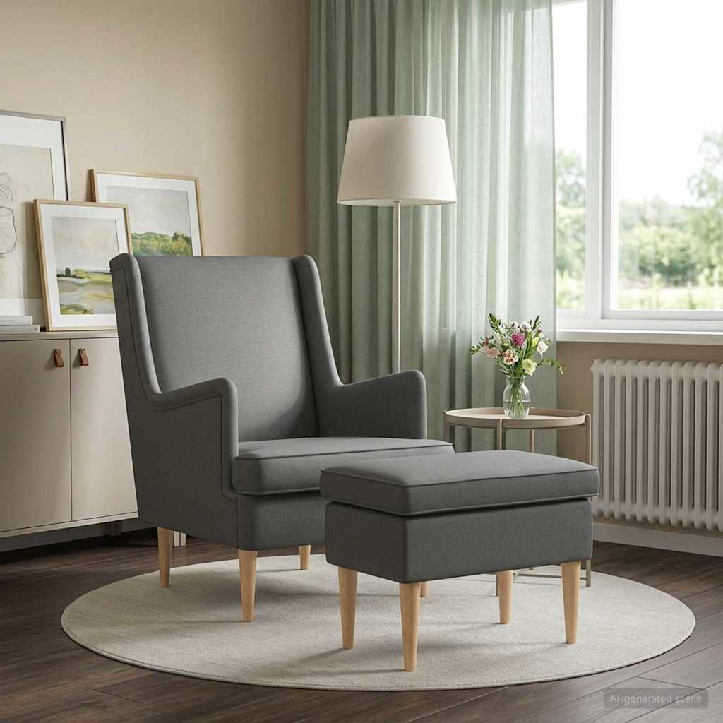 Sessel mit Fußhocker 2 stk. Dunkelgrau Stoff