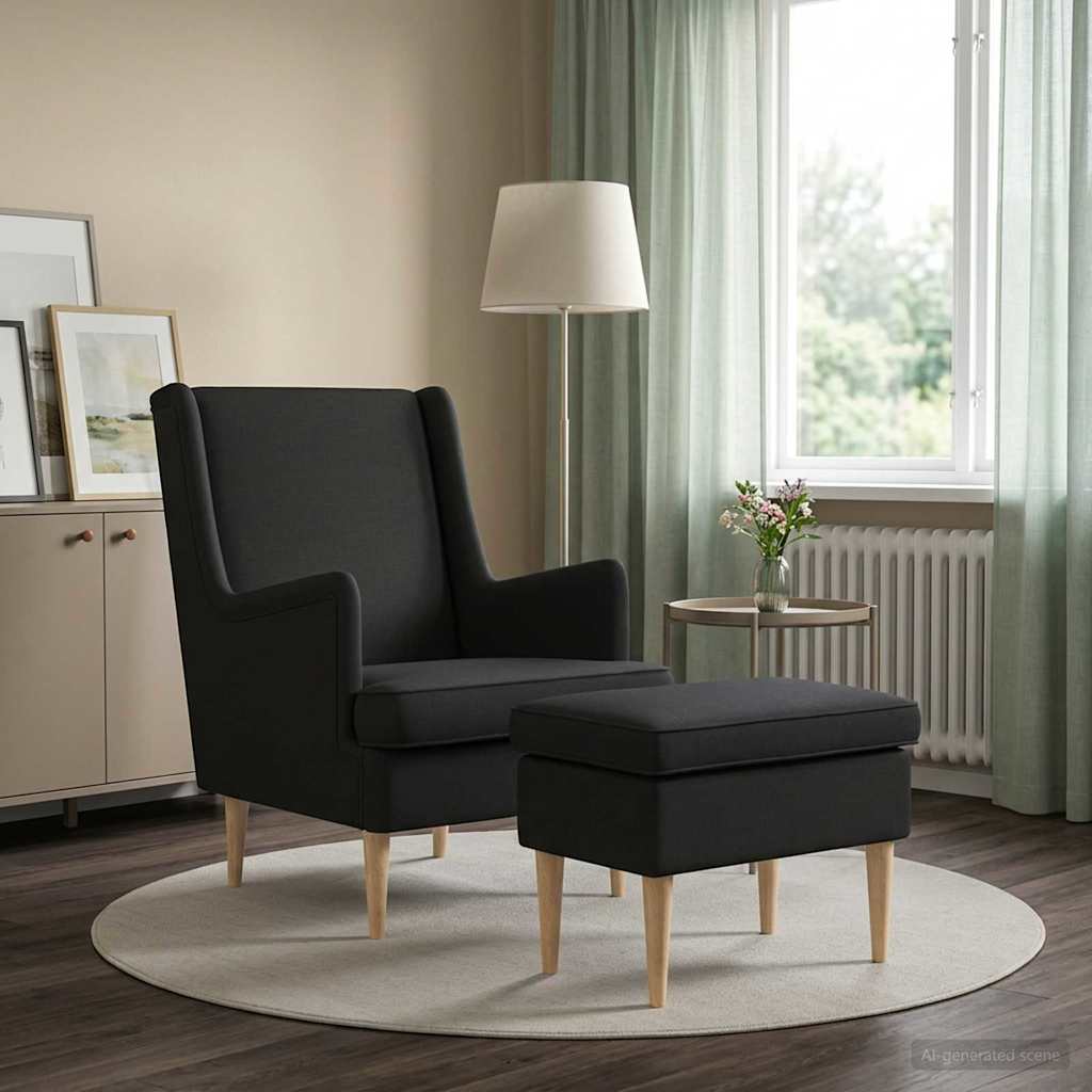 Sessel mit Fußhocker 2 stk. Schwarz Stoff