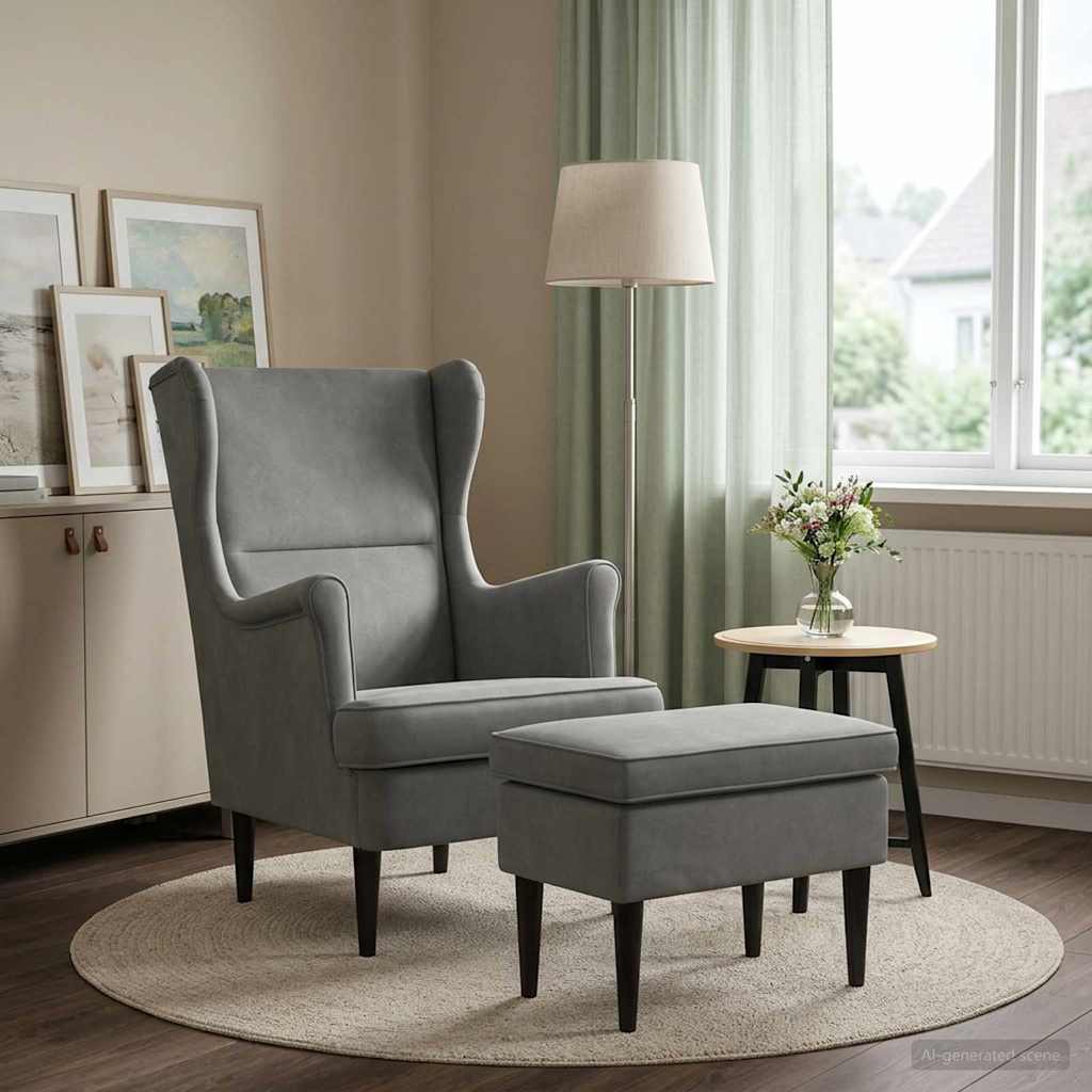 Sessel mit Fußhocker 2 stk. Dunkelgrau Samt