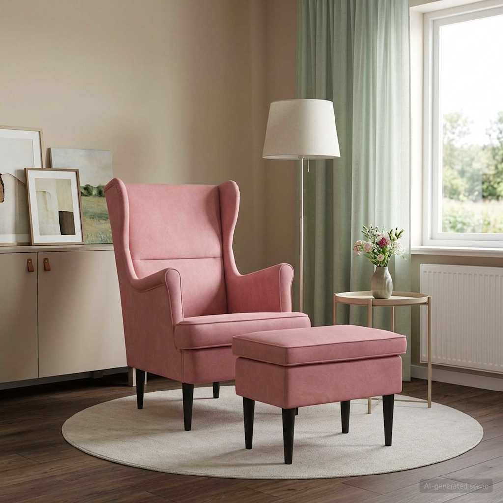 Sessel mit Fußhocker 2 stk. Rosa Samt