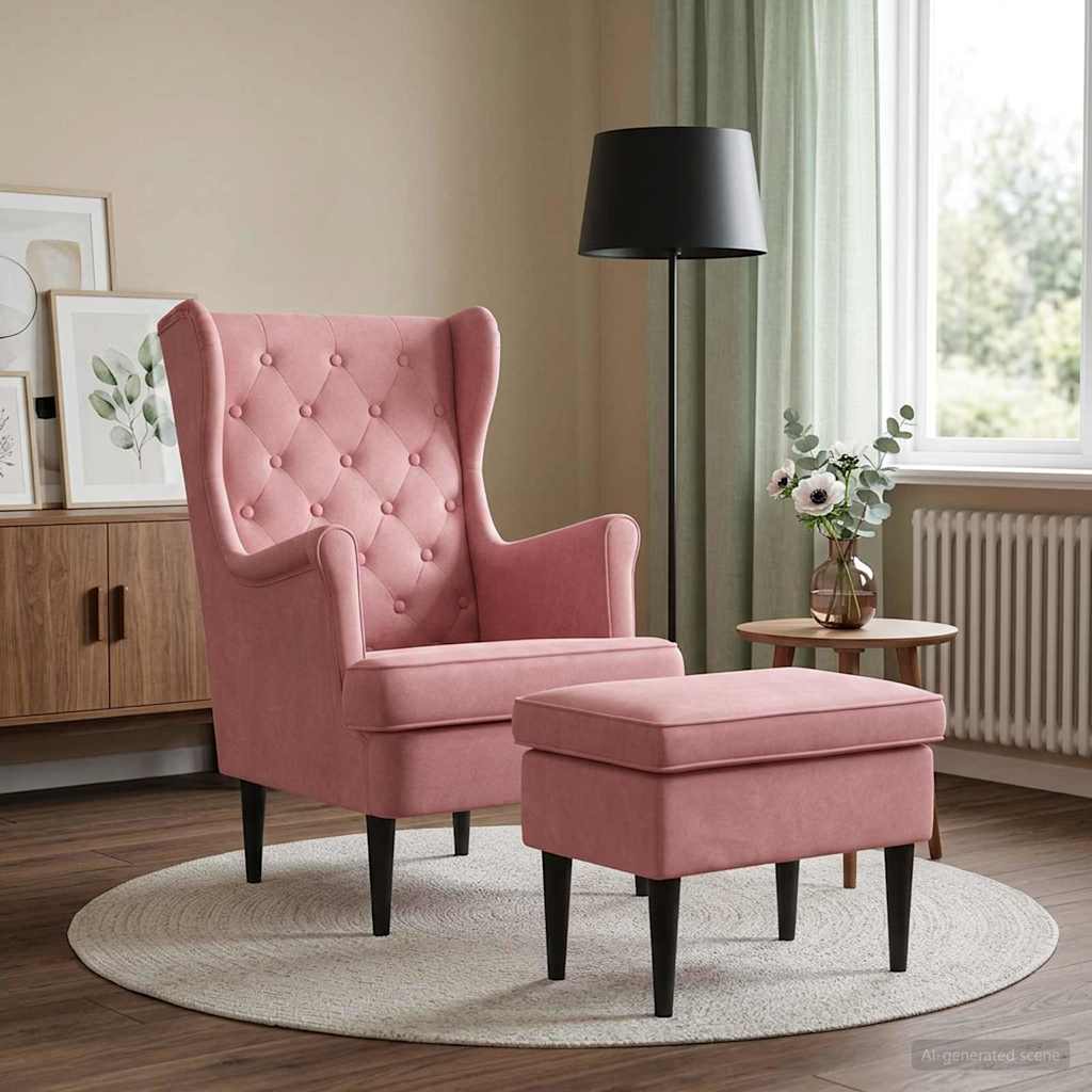Sessel mit Fußhocker 2 stk. Rosa Samt