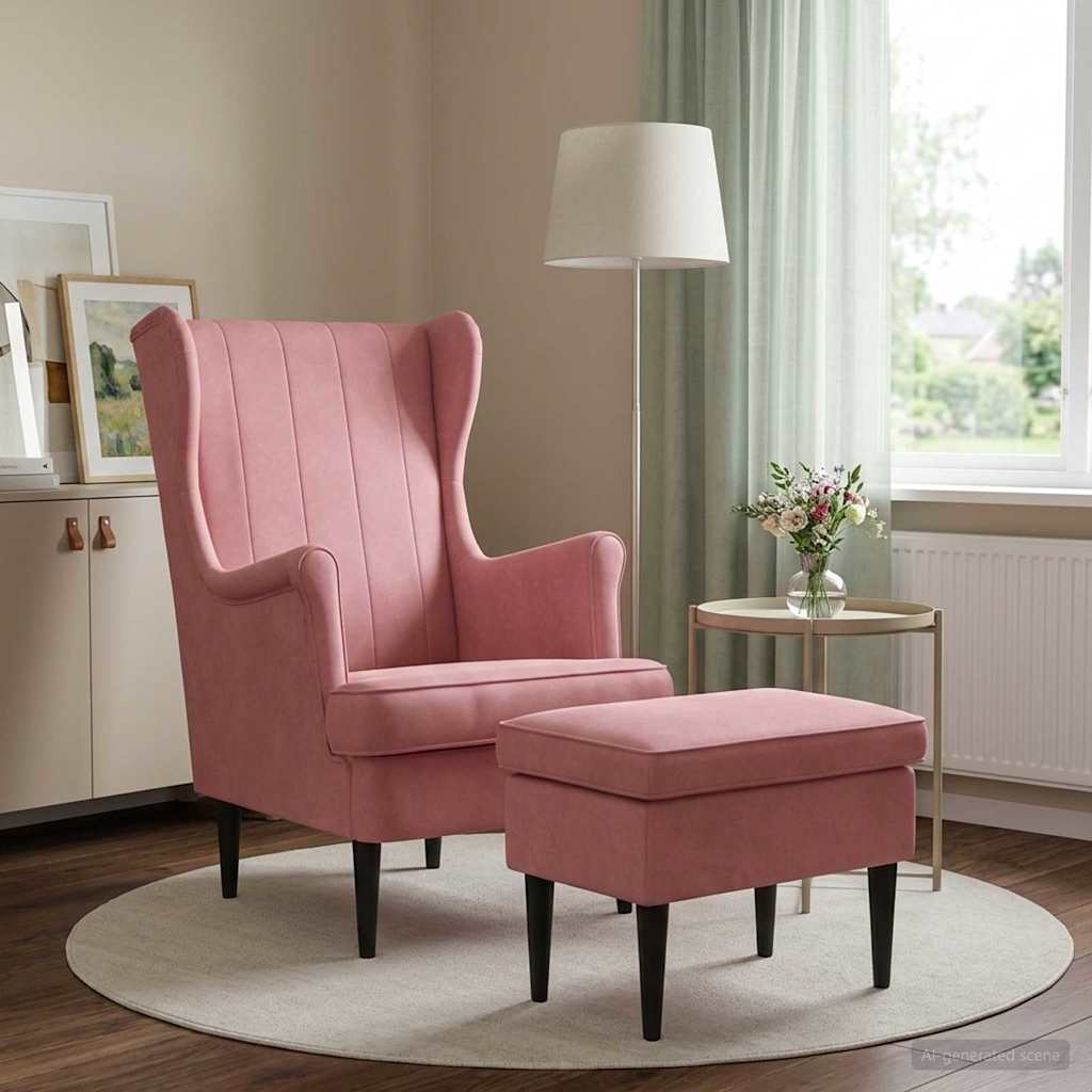 Sessel mit Fußhocker 2 stk. Rosa Samt