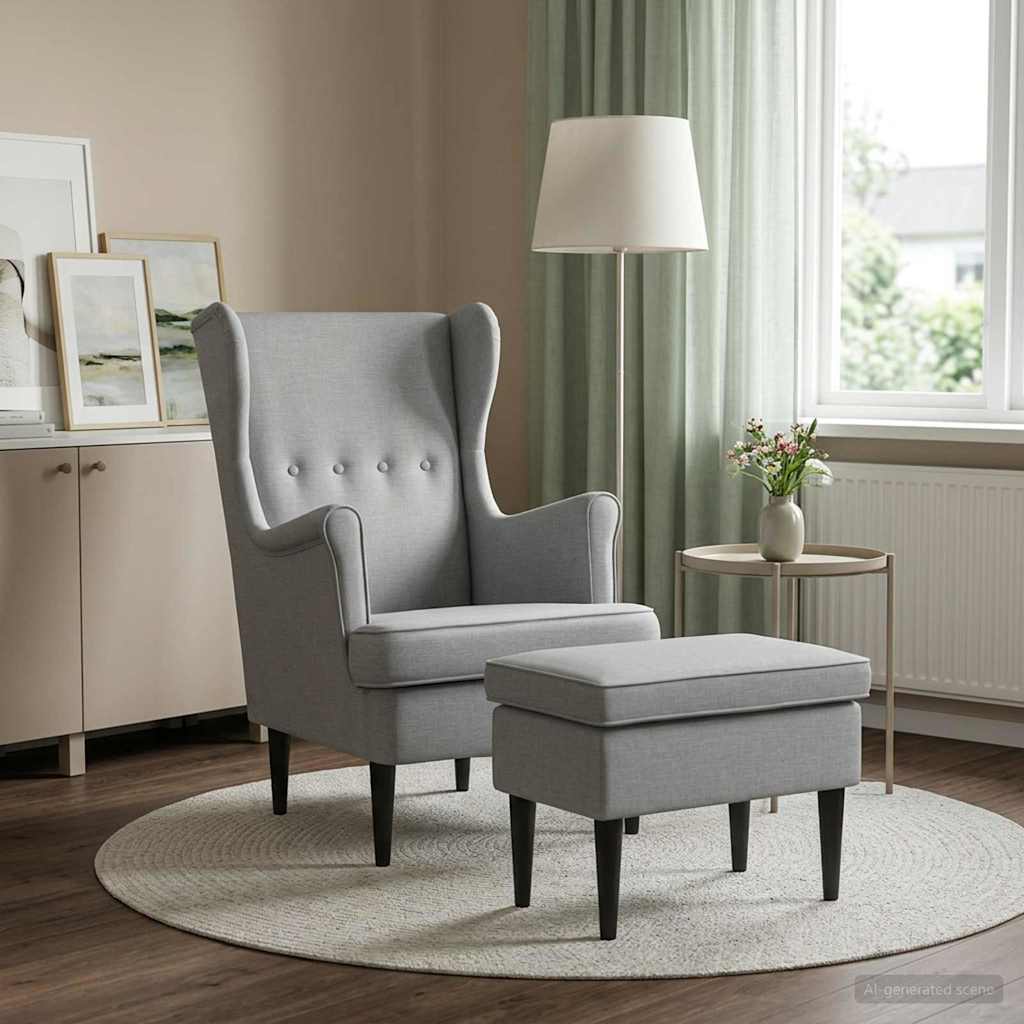 Sessel mit Fußhocker 2 stk. Hellgrau Stoff