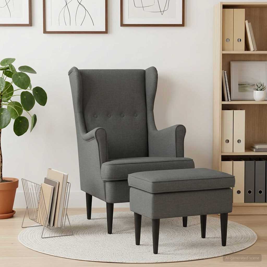 Sessel mit Fußhocker 2 stk. Dunkelgrau Stoff