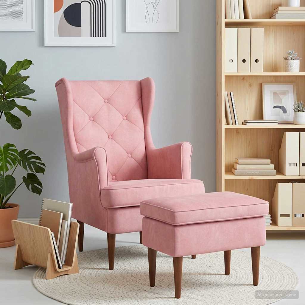 Sessel mit Fußhocker 2 stk. Rosa Samt
