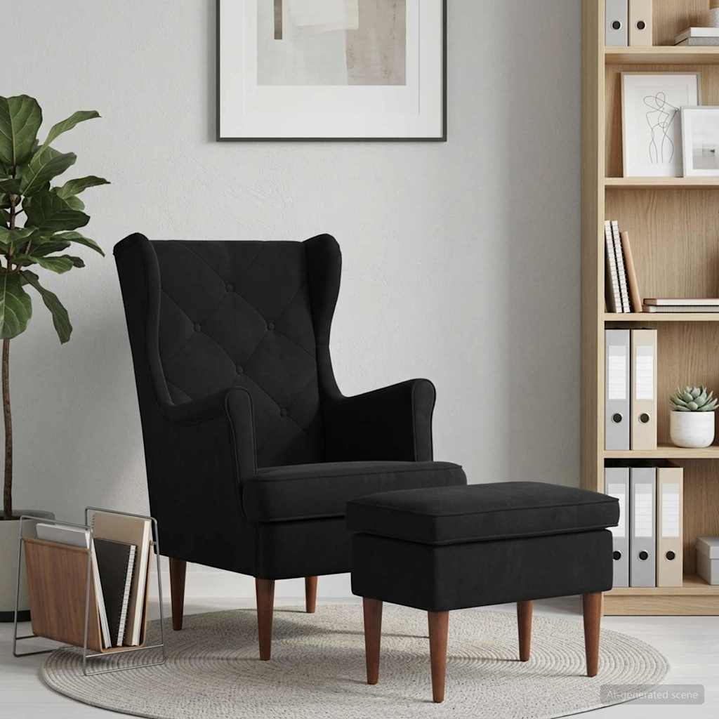 Sessel mit Fußhocker 2 stk. Schwarz Samt