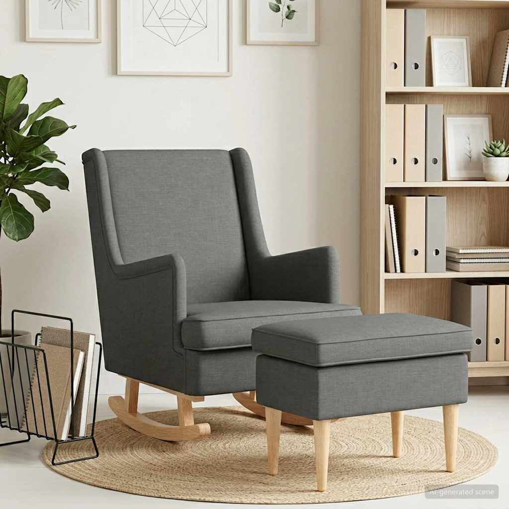Sessel mit Fußhocker 2 stk. Dunkelgrau Stoff