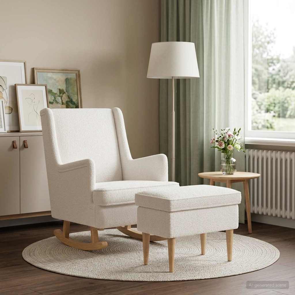 Sessel mit Fußhocker 2 stk. Creme Bouclé
