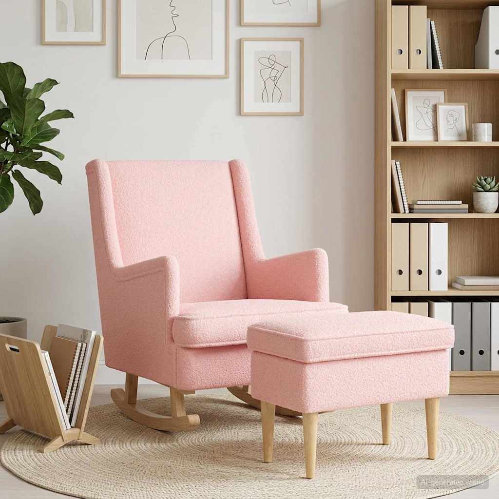 Sessel mit Fußhocker 2 stk. Rosa Bouclé