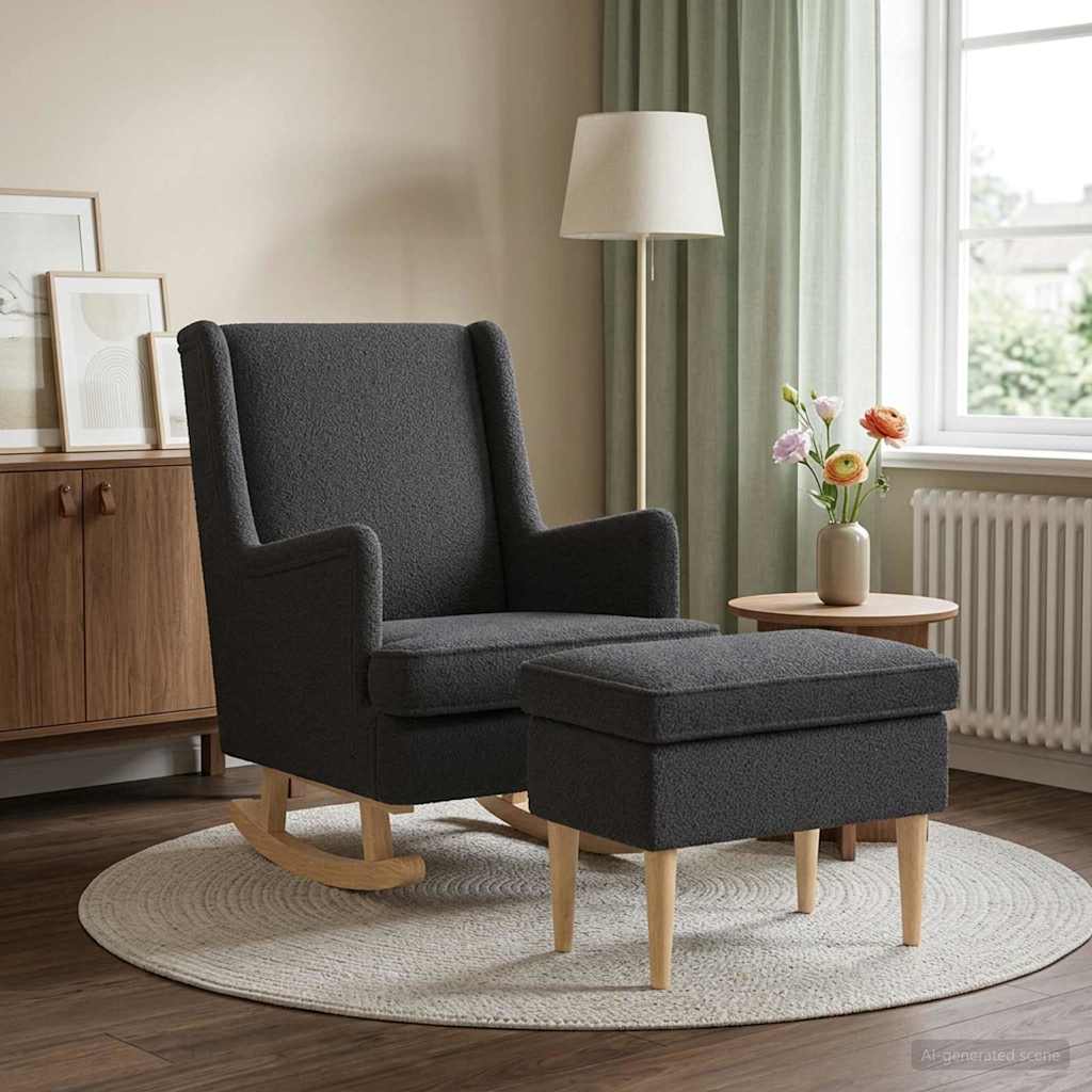 Sessel mit Fußhocker 2 stk. Dunkelgrau Bouclé