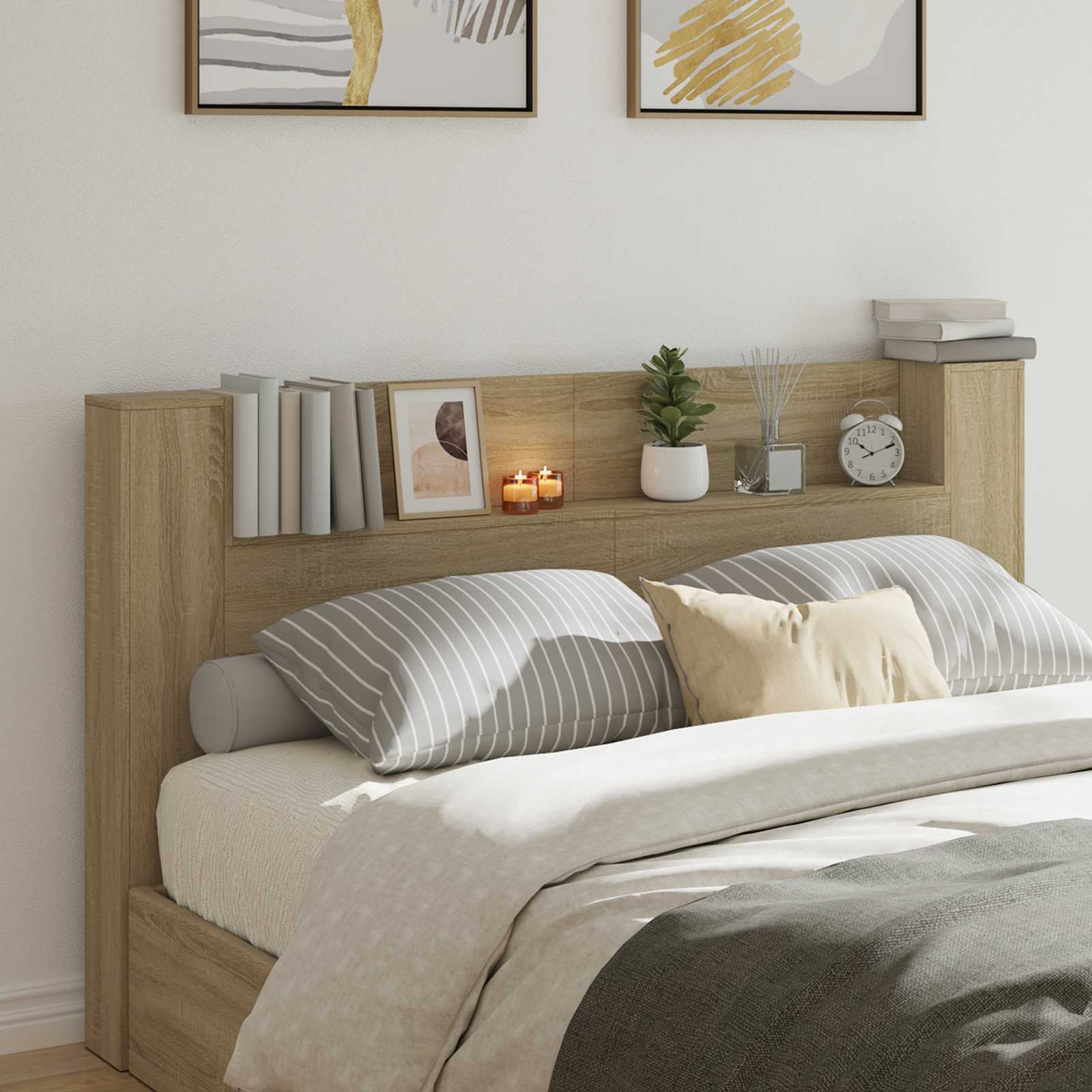 Kopfteil-Schrank mit LED Sonoma Holzwerkstoff