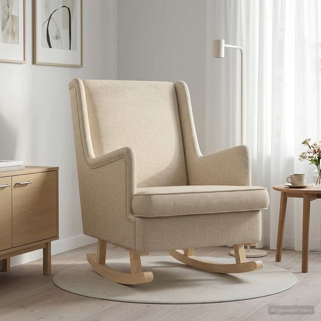 Schaukelstuhl Creme 62 x 80 x 85 cm Stoff