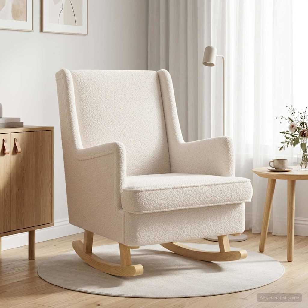 Schaukelstuhl Creme 62 x 80 x 85 cm Bouclé