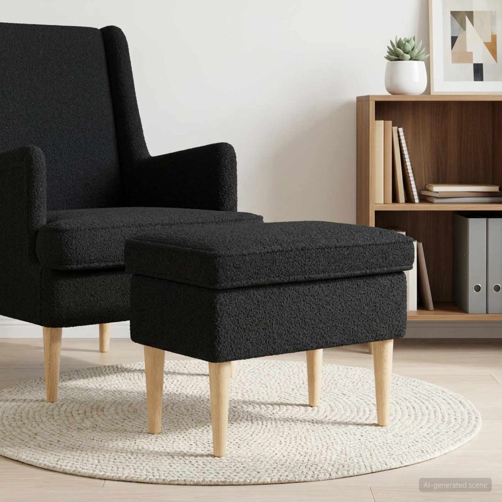 Hocker Schwarz 55 x 35 x 41 cm Bouclé