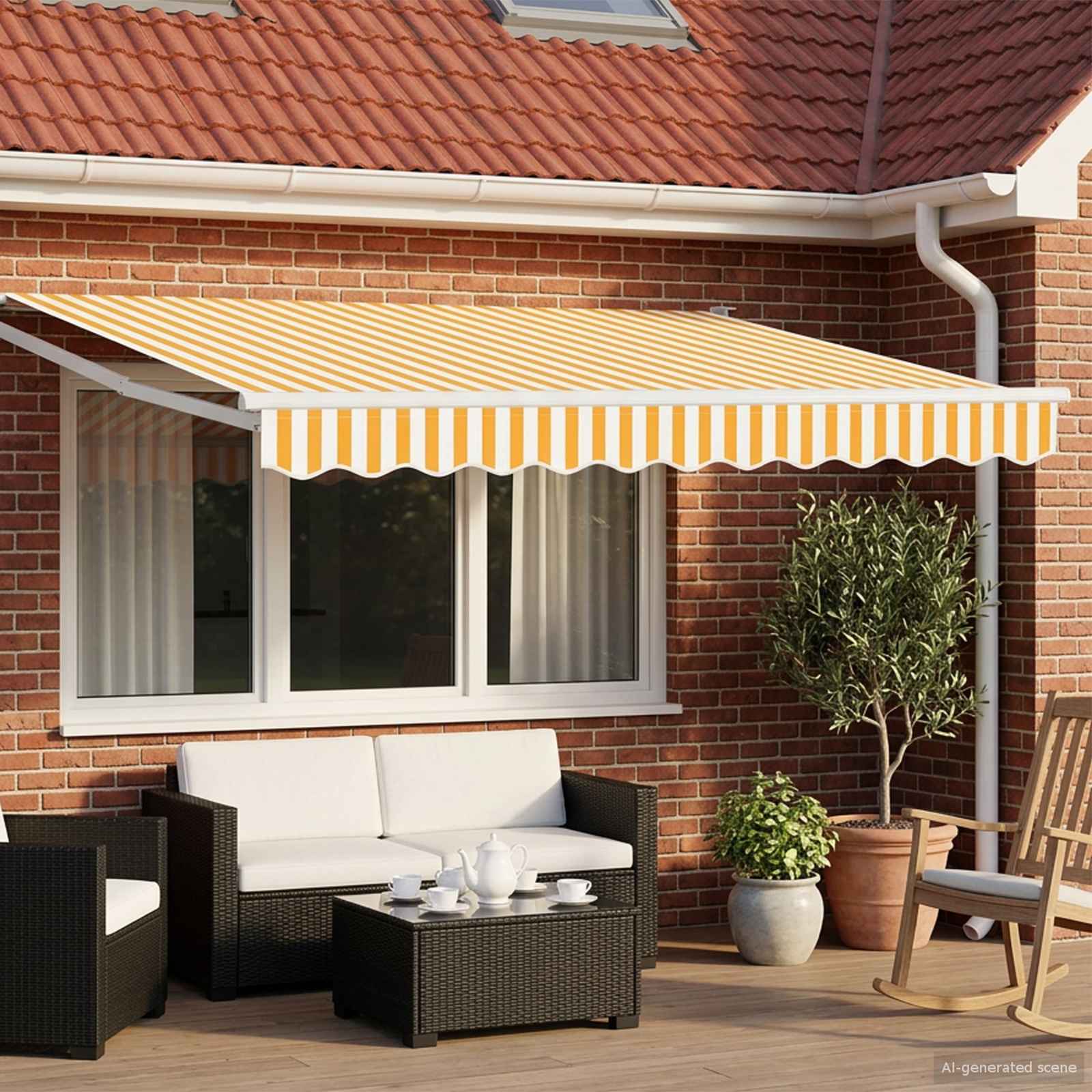 Ausziehbare Markise Gelb und Weiß 3,5 x 2 m