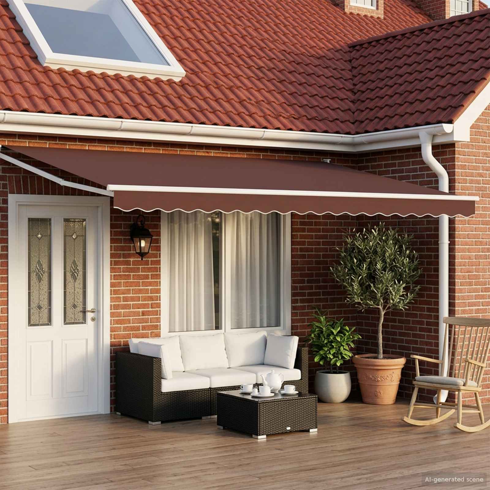 Ausziehbare Markise Braun 4 x 2 m Polyester und Metall